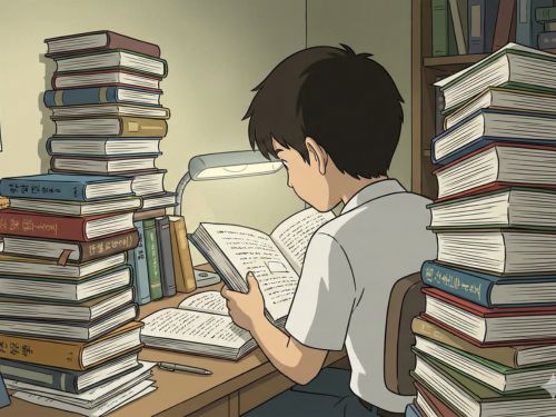 La montagna di libri e il calendario con pochi moduli evidenziano la necessità di uno studio approfondito e costante.